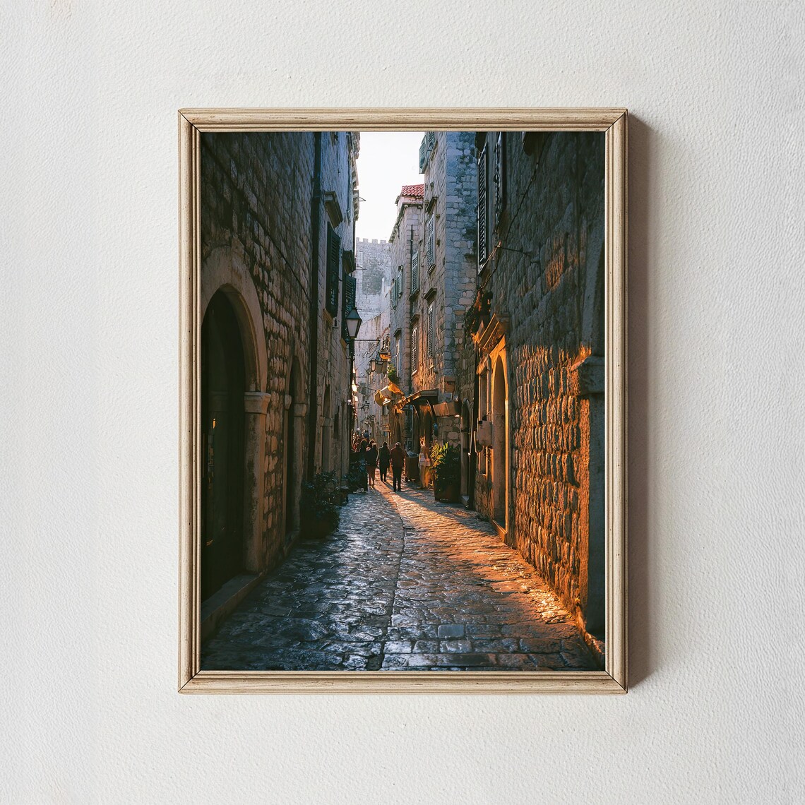 Old Stone Alley Sunset Cobblestone Street Europe Travel Poster