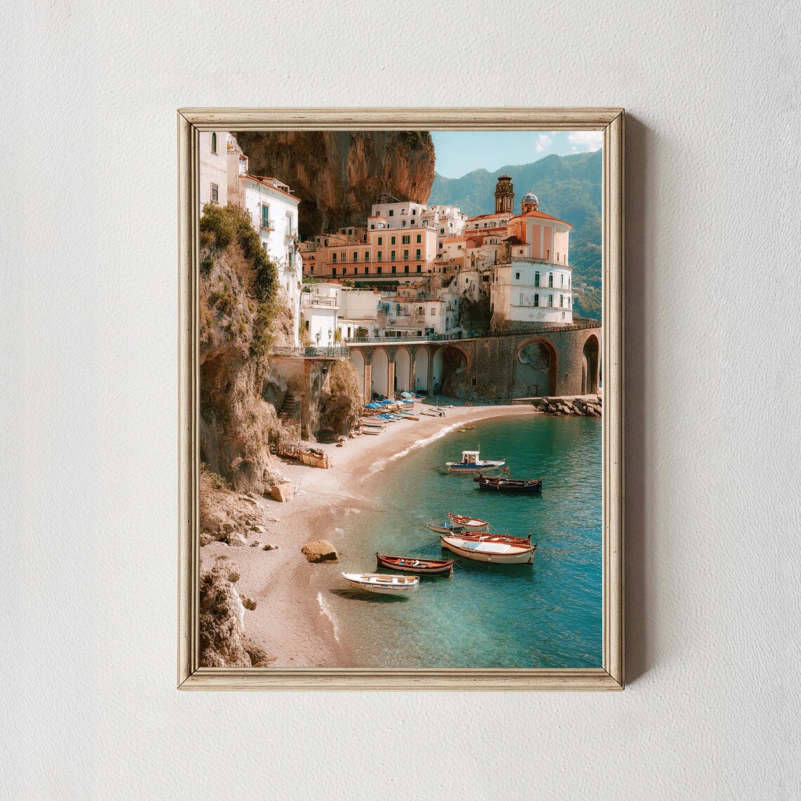 Atrani Amalfi Coast Village Cliffside Beach Boats Photo Poster