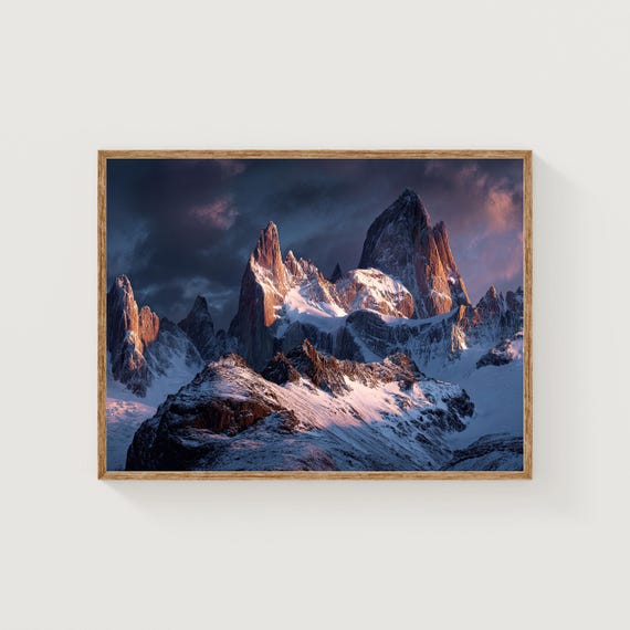 Fitz Roy Peaks Print Argentina Mountain Sunrise Nature Landscape Decor