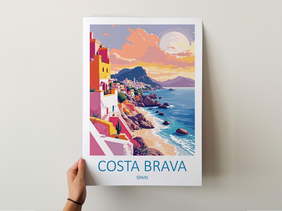 Costa Brava Spain Cliff Village Sunset Coastline Travel Poster - Image 6