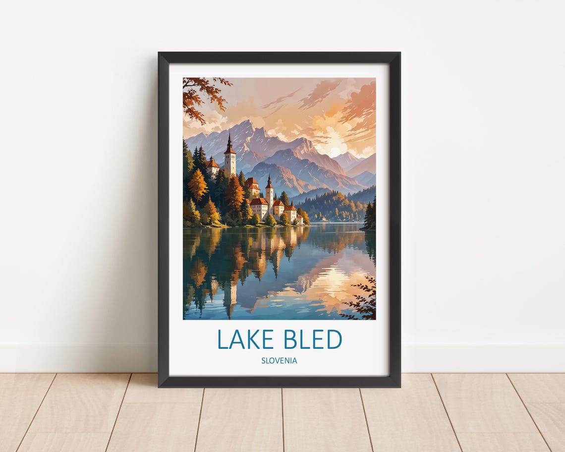 Lake Bled Print Lake Bled Poster Lake Bled Slovenia Slovenia Art Print Travel Wall Art Lake Lake Bled Travel Print Art Lover Gift