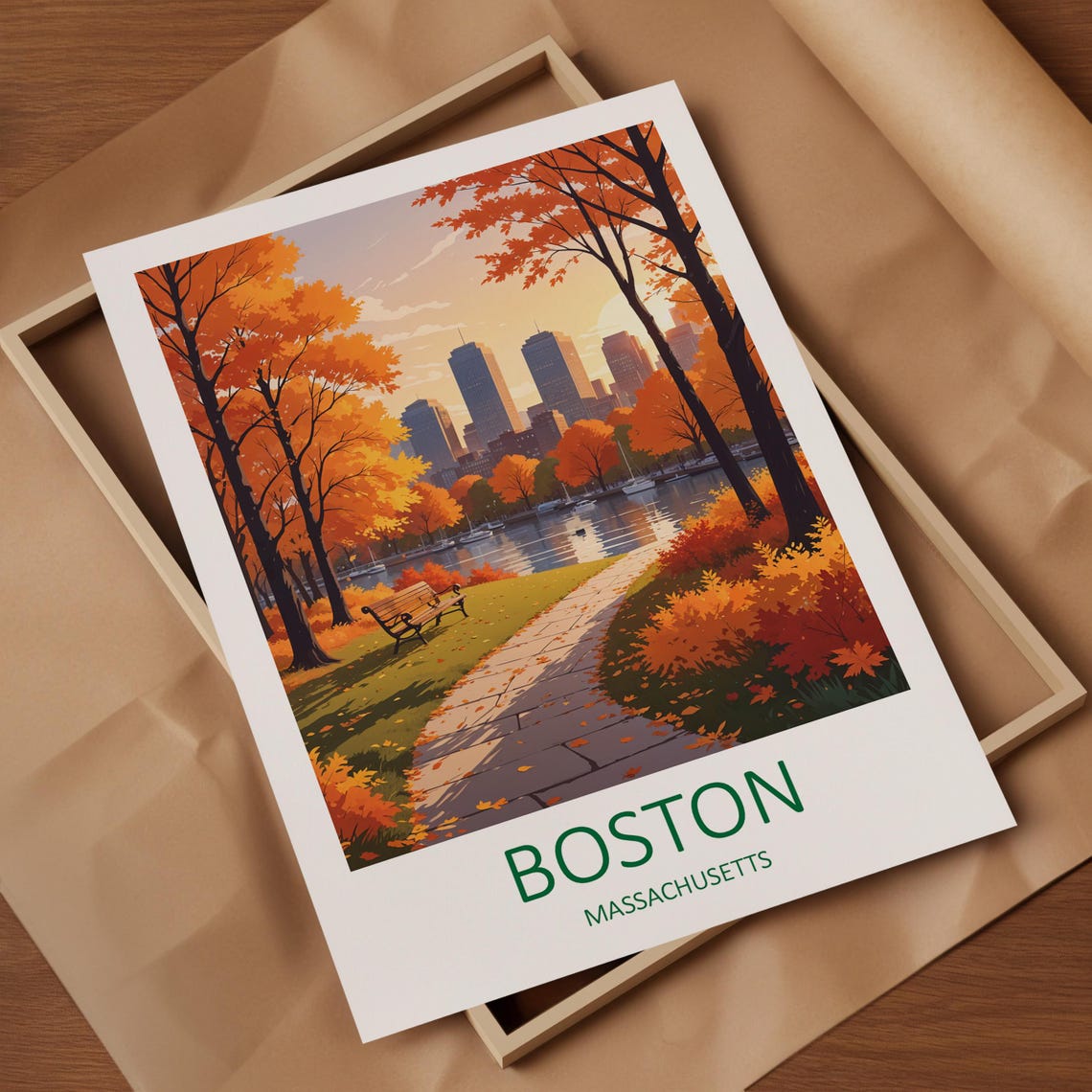 Boston Massachusetts Autumn Park River Skyline Travel Poster - Image 4