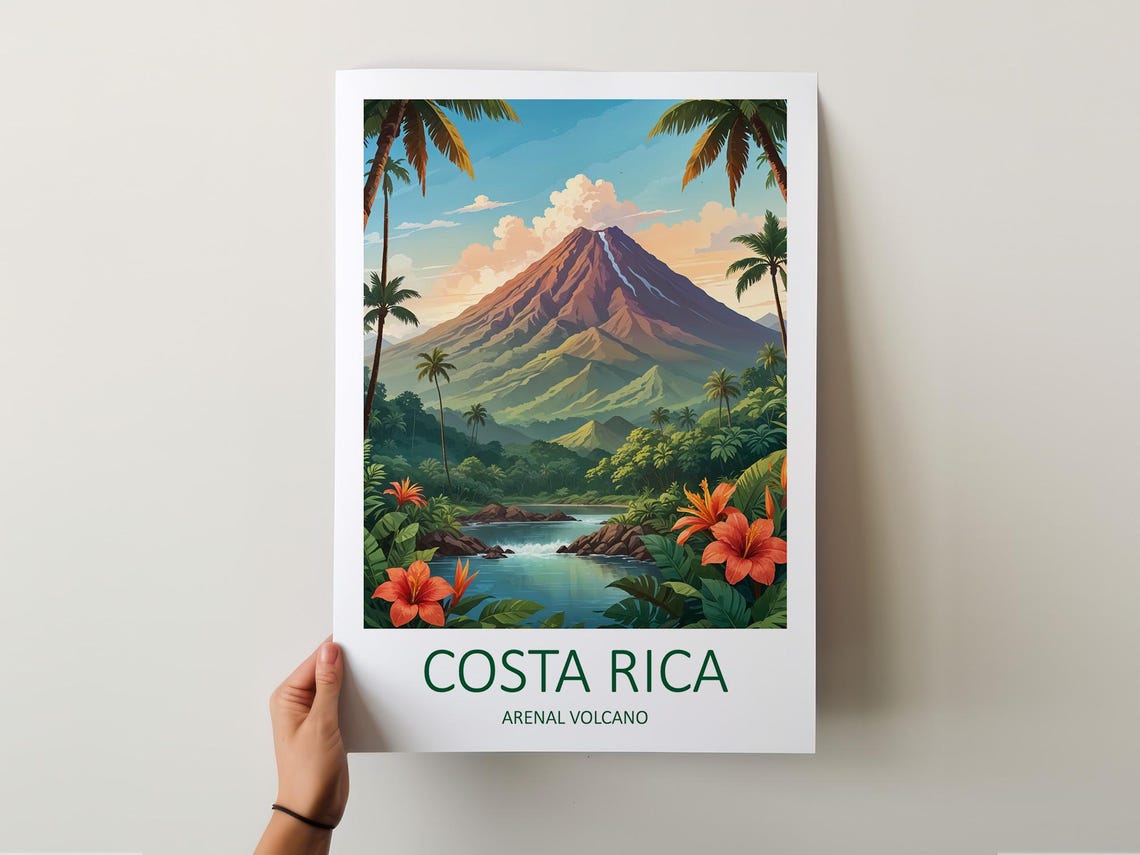 Costa Rica Print Arenal Volcano Costa Rica Poster Tropical Print Caribbean Prints Costa Rica Travel Print Travel Gift Travel Poster - Image 5