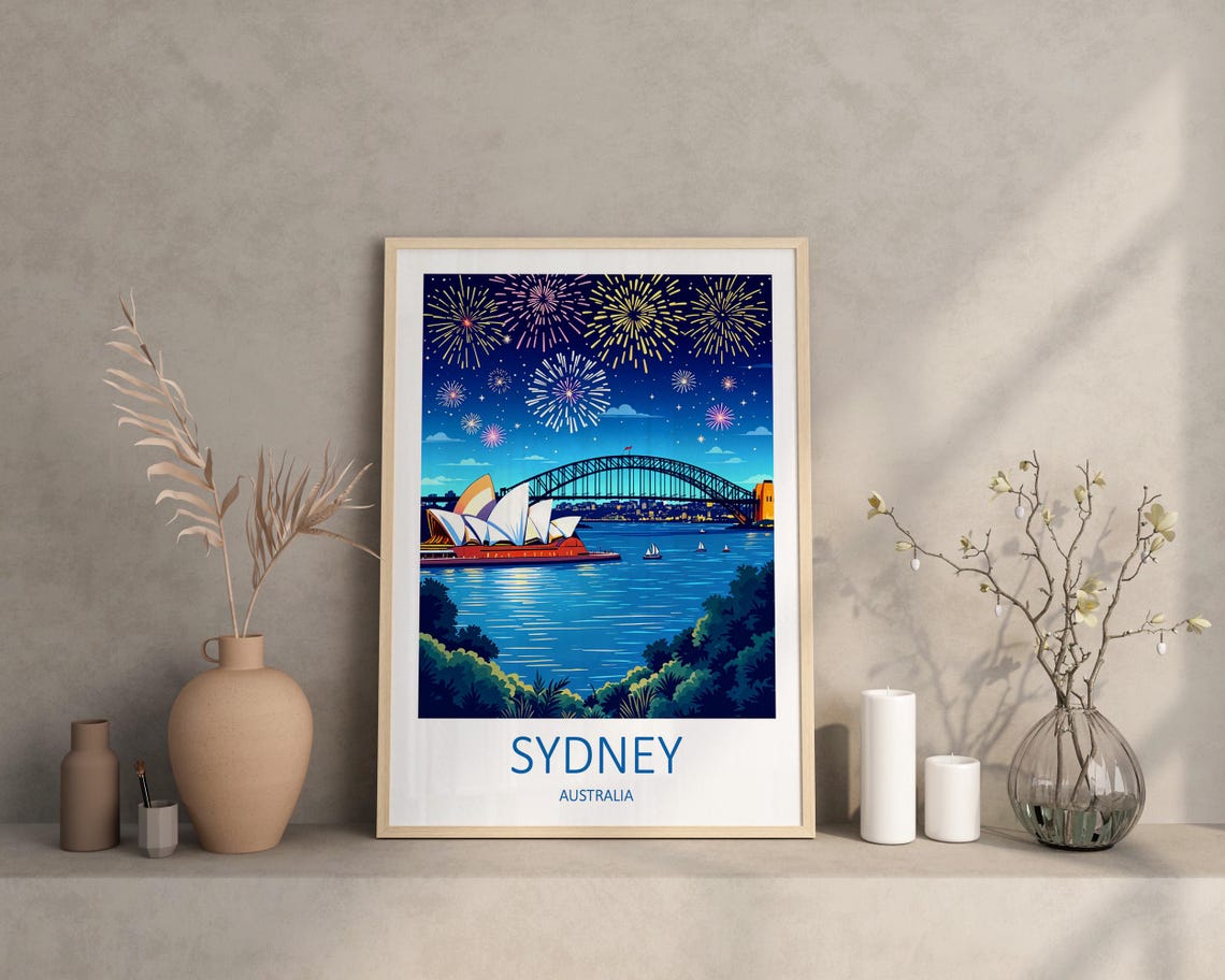 Sydney Australia Opera House and Harbour Bridge at Night Poster - Image 3