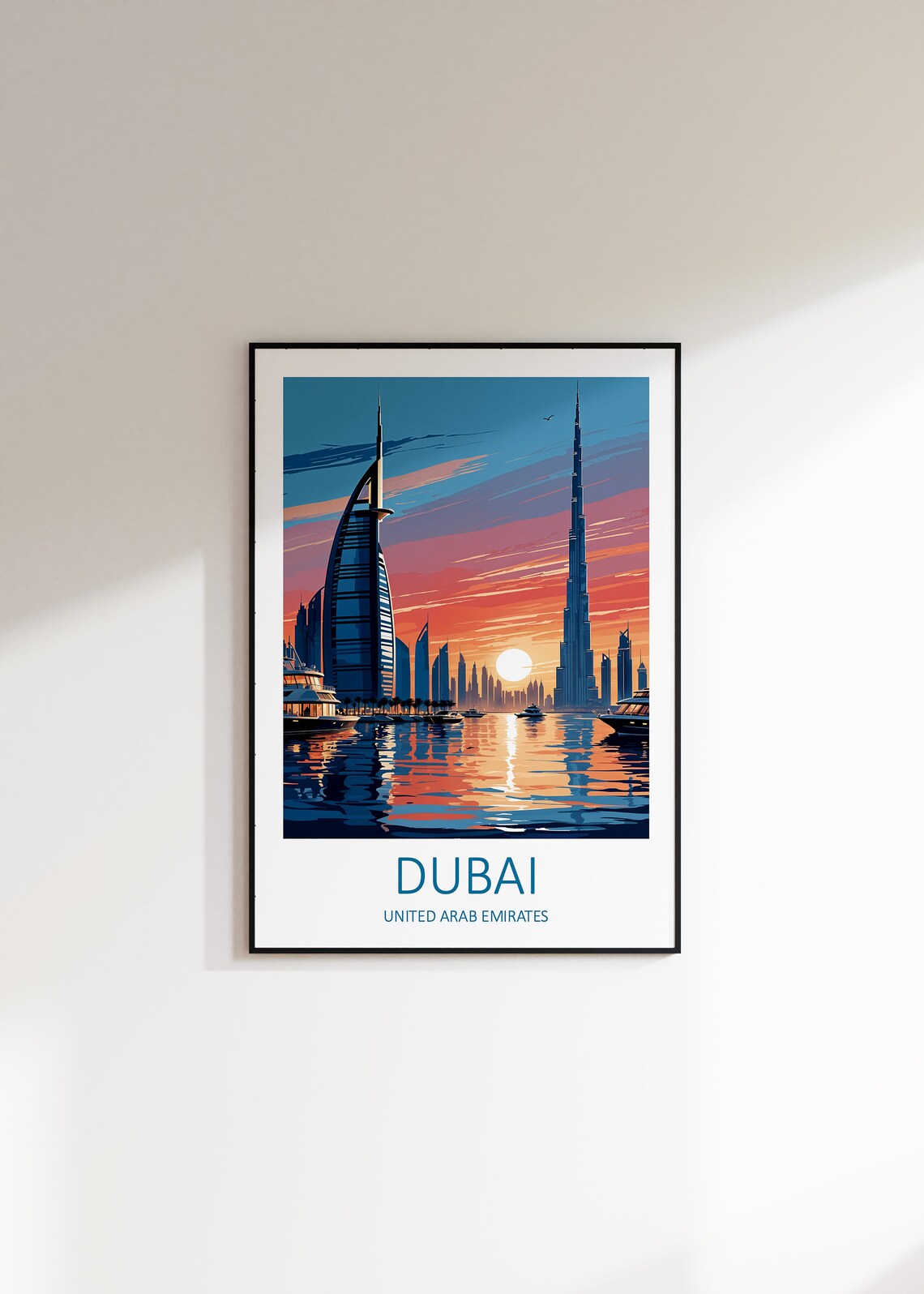 Dubai UAE Sunset Skyline Burj Khalifa Burj Al Arab Water Poster - Image 3