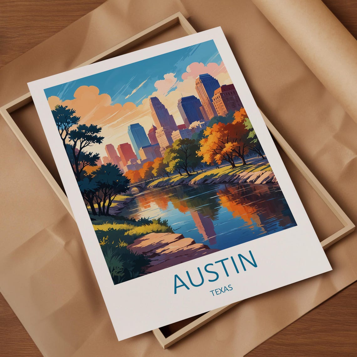 Austin Texas Skyline River Autumn Trees Downtown City View Poster - Image 4