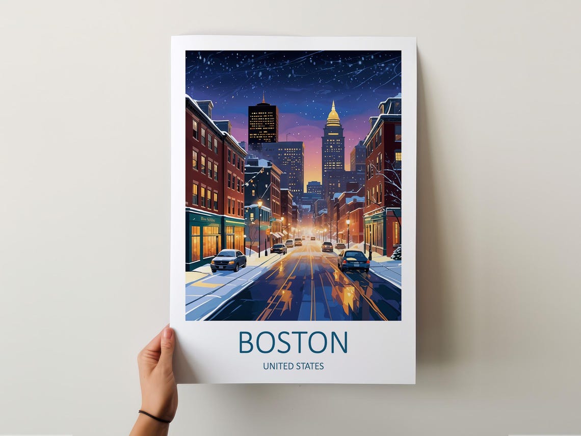 Boston Print Boston Poster Boston Massachusetts Travel Print Travel Poster Boston Wall Art Boston Art Print United States Travel Gift - Image 5