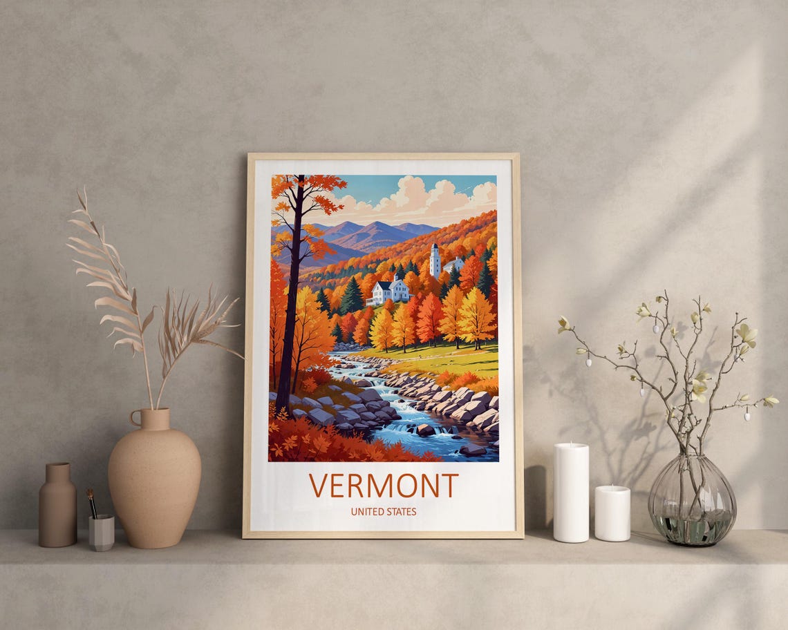 Vermont Print Vermont Wall Art Vermont Poster United States Fall In Vermont Vermont Travel Print Autumn Wall Art Birthday Gift - Image 2