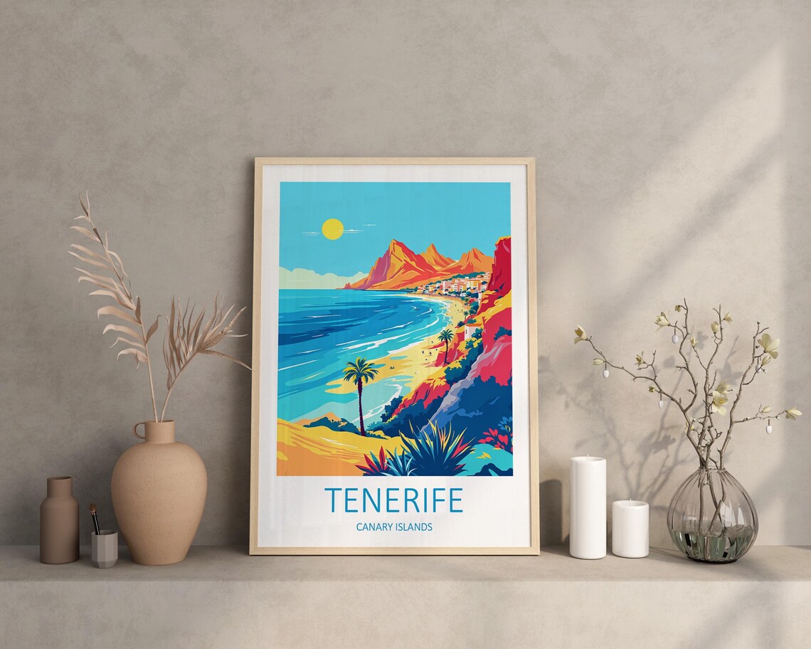 Tenerife Canary Islands Beach Volcanic Mountain Travel Poster - Image 2