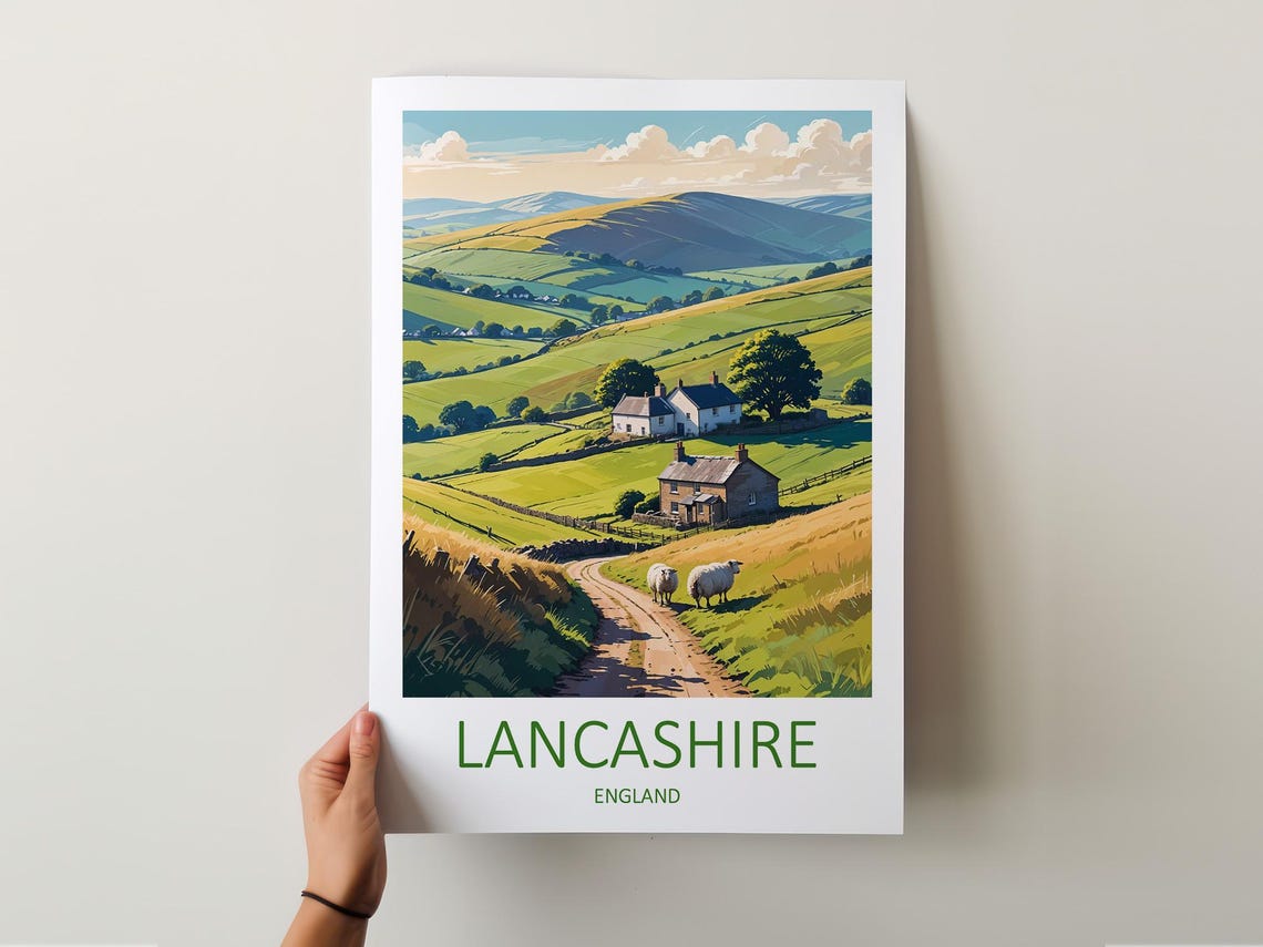 Lancashire Green Rolling Hills Sheep And Cottages Travel Poster - Image 5