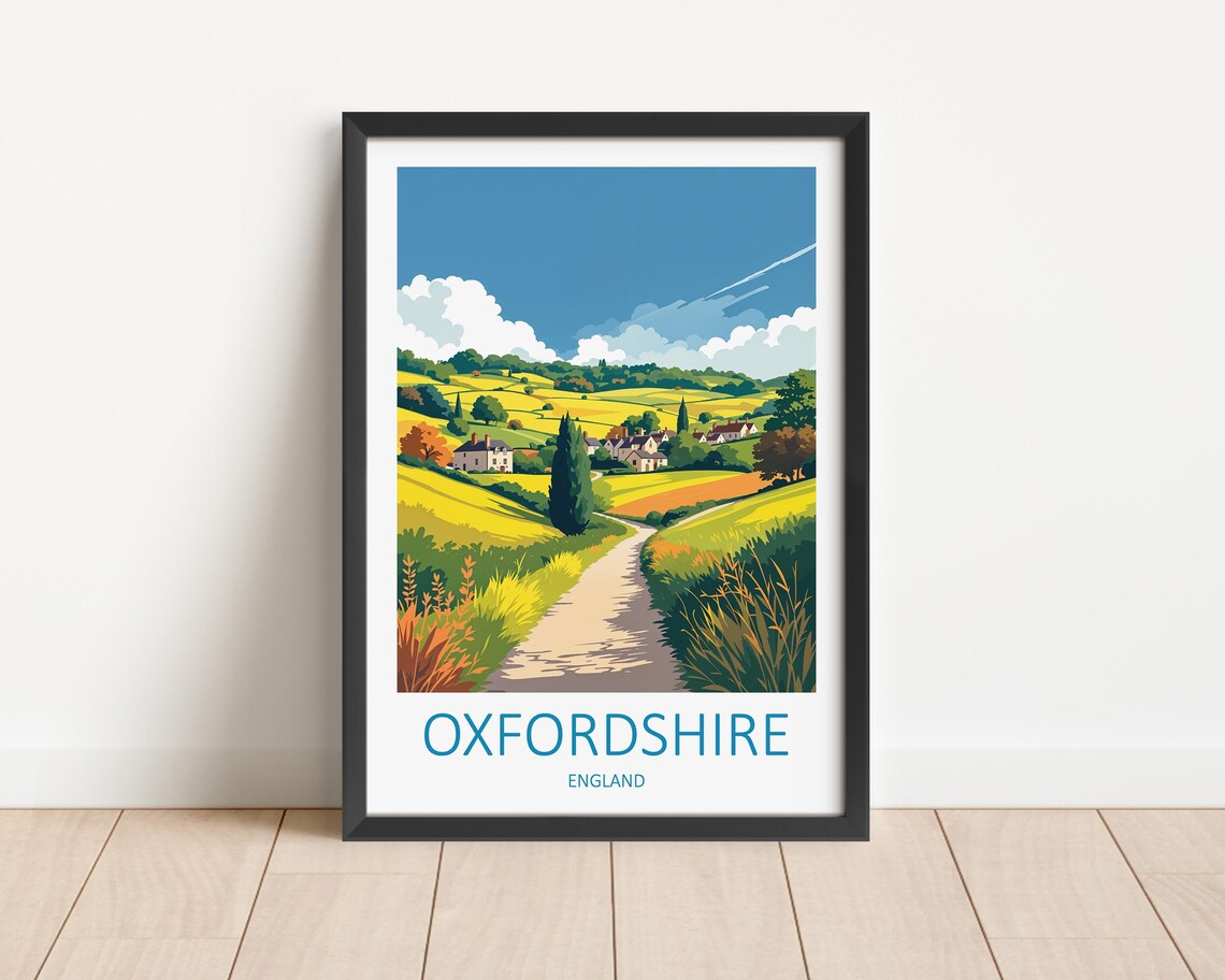 Oxfordshire England Rolling Fields Country Lane And Village Poster