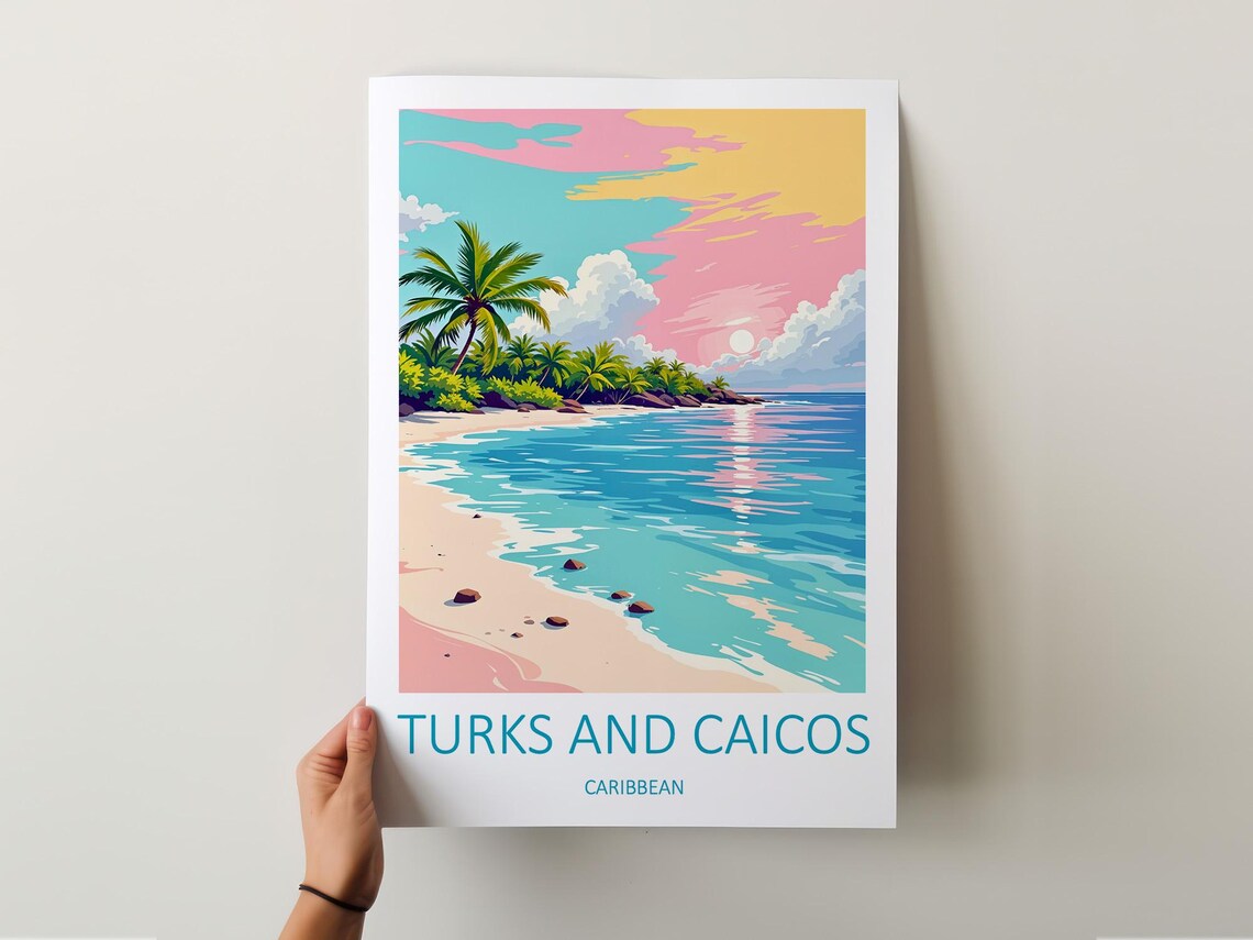 Turks And Caicos Islands Travel Print Wall Art Caribbean Honeymoon Gifts Turks And Caicos Poster Travel Tropical Wall Art Lover Pink Wall - Image 6