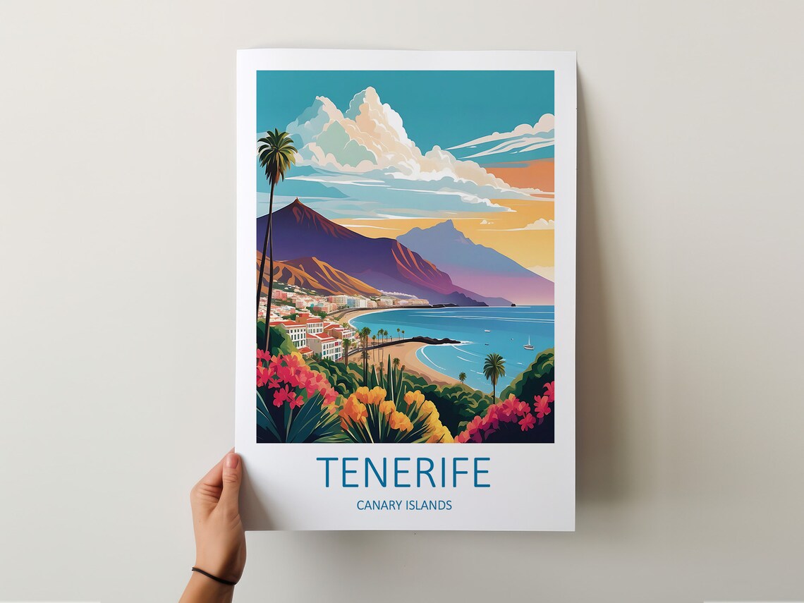Tenerife Canary Islands Beach Resort Beneath Volcanic Peaks Poster - Image 5