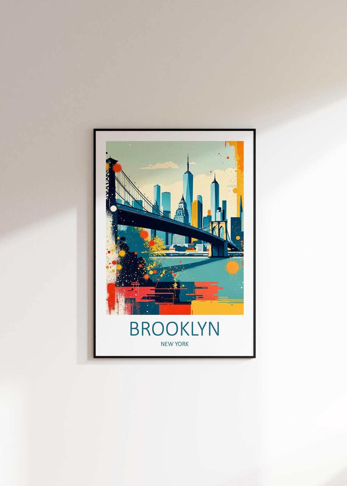Brooklyn New York Bridge Manhattan Skyline Splash Color Art Poster - Image 3