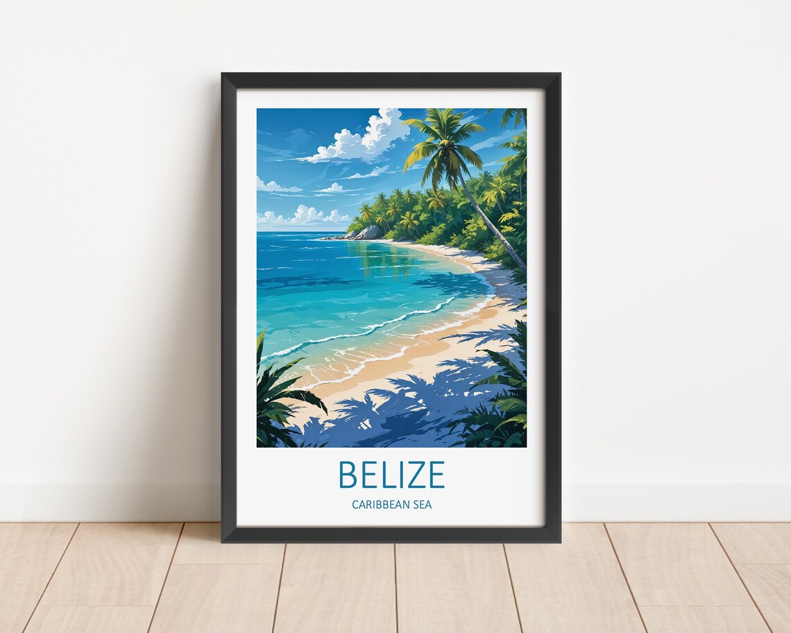 Belize Caribbean Sea Turquoise Beach Palm Cove Paradise Poster
