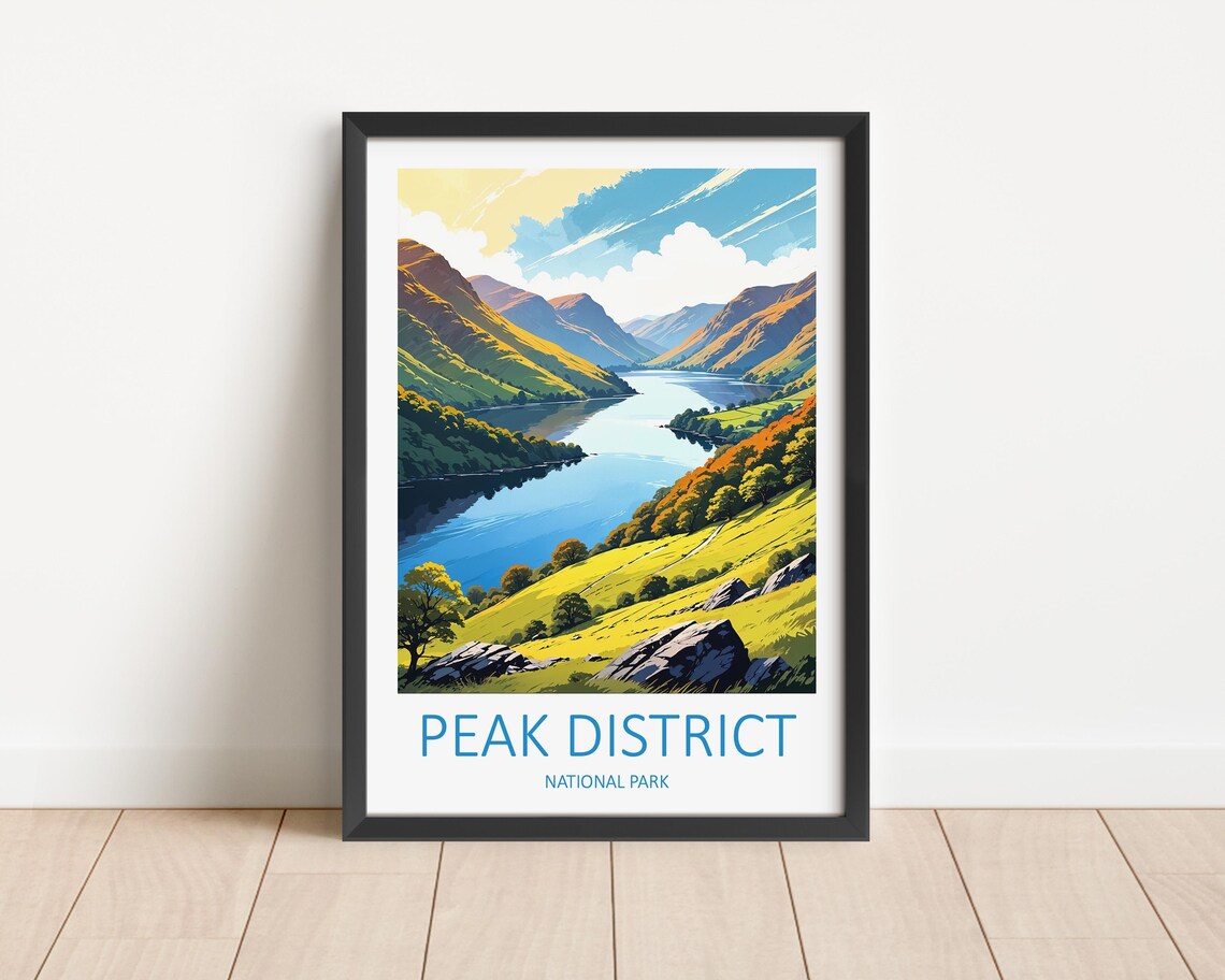 Peak District National Park Valley Lake Golden View Travel Poster