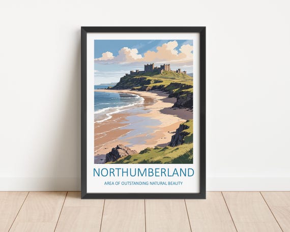Northumberland Print Northumberland Coast Northumberland Travel Poster Bamburgh Castle English Countryside Print Scottish Borders
