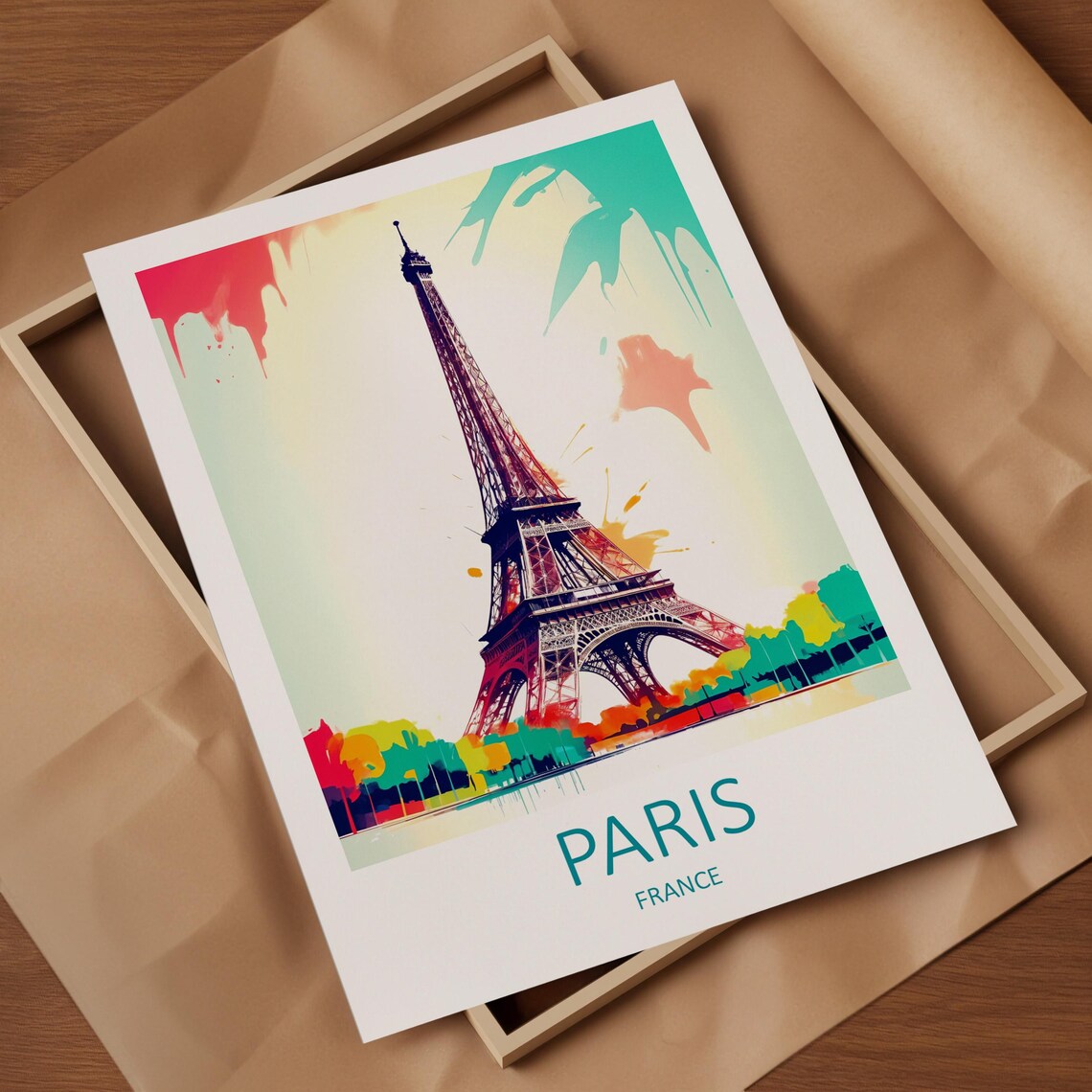 Paris France Eiffel Tower Watercolor Splash Colorful Art Poster - Image 4