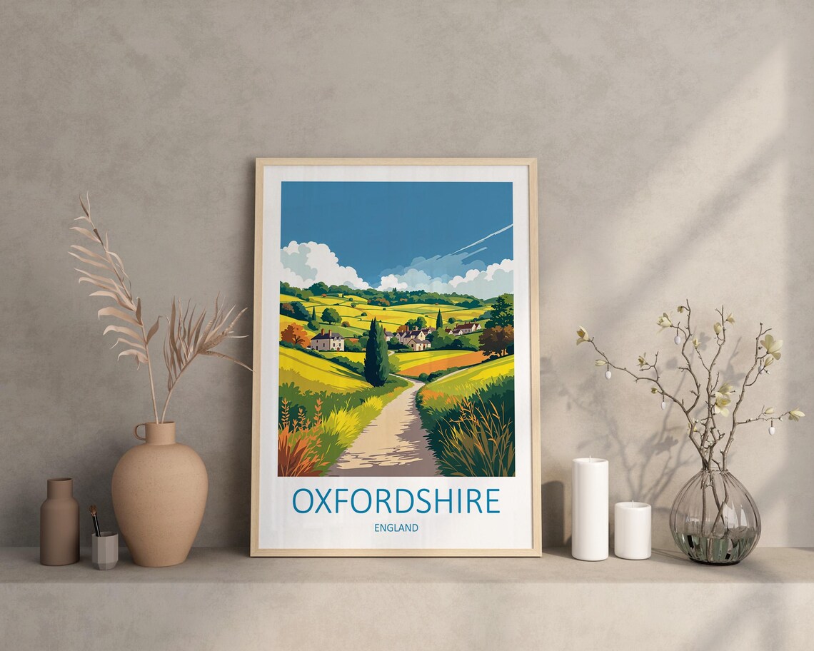 Oxfordshire England Rolling Fields Country Lane And Village Poster - Image 2