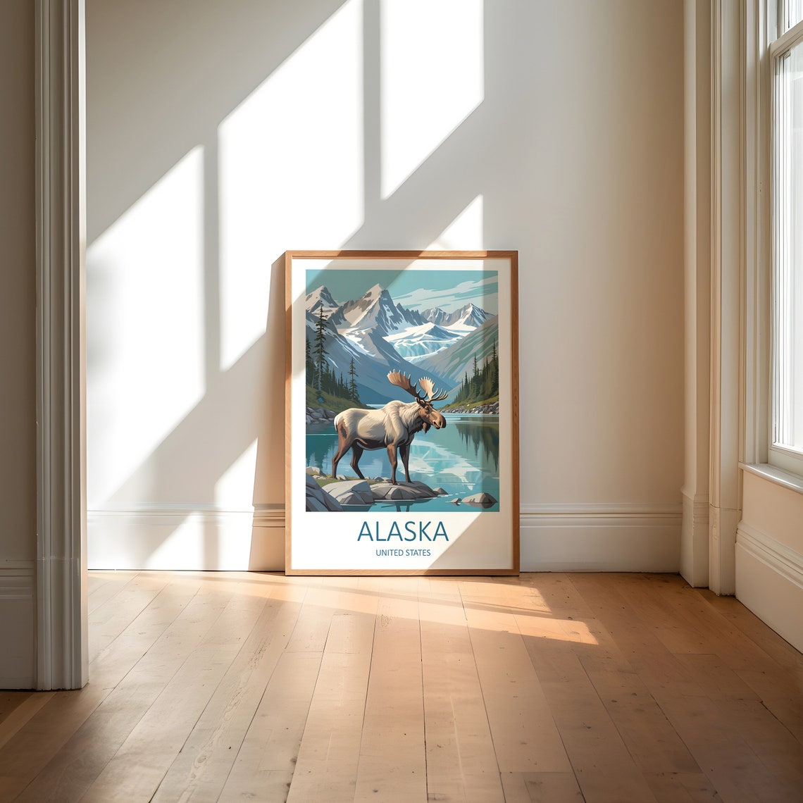 Alaska Moose Glacial Lake Snowy Peaks Wildlife Travel Poster - Image 6