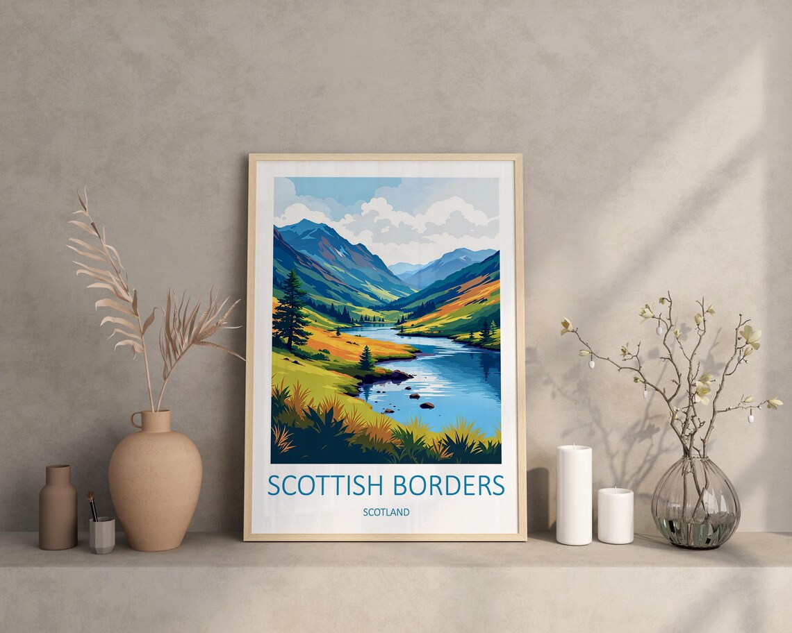 Scottish Borders Scotland Mountain River Valley Hills Poster - Image 2