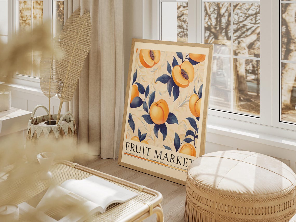 Peach Fruit Market, Modern Abstract Kitchen Art Print - Image 4