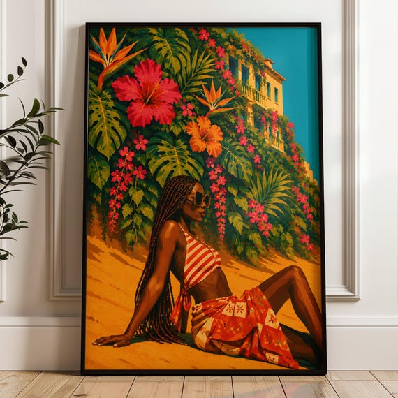 Afrocentric Wall Art Colorful Botanical Print Tropical Coastal Decor Digital Download