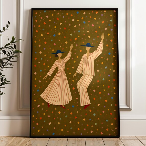 Abstract Dancing Couple Wall Art Modern Primitive Folk Minimalist Whimsical Decor Digital Download