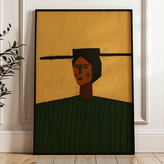 Abstract Primitive Art Print Minimalist Portrait Wall Modern Whimsical Folk Digital Download
