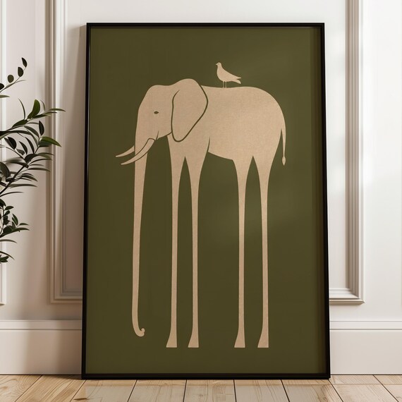 Abstract Elephant Wall Art Scandinavian Animal Poster Minimalist Japandi Decor Digital Download