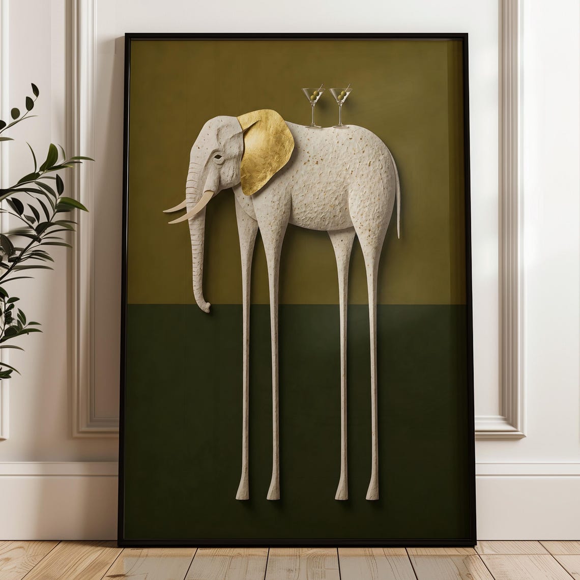 Abstract Elephant Martini Glasses Olive Cocktail Whimsical Poster