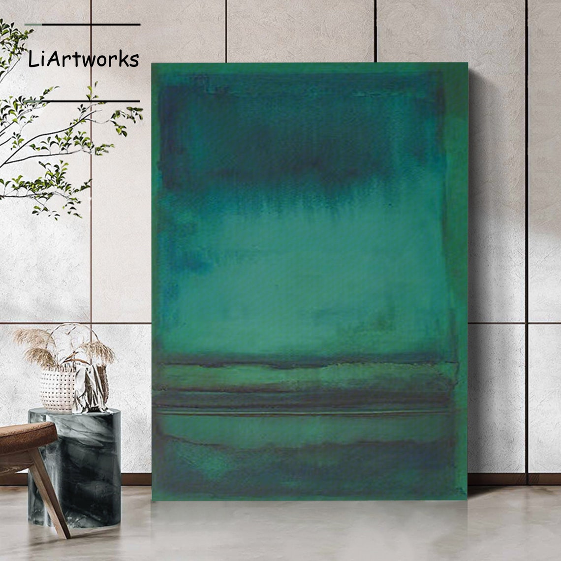 Large Dark Green Minimalism Painting Green Wall Art Dark Green Abstract Painting Abstract Oil Painting Wabi Sabi Art Home Wall Decor - Image 2