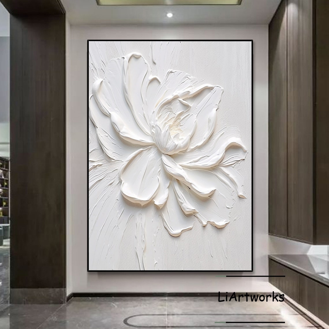 All White Flower 3D Sculptural Relief Minimalist Bloom Poster - Image 3