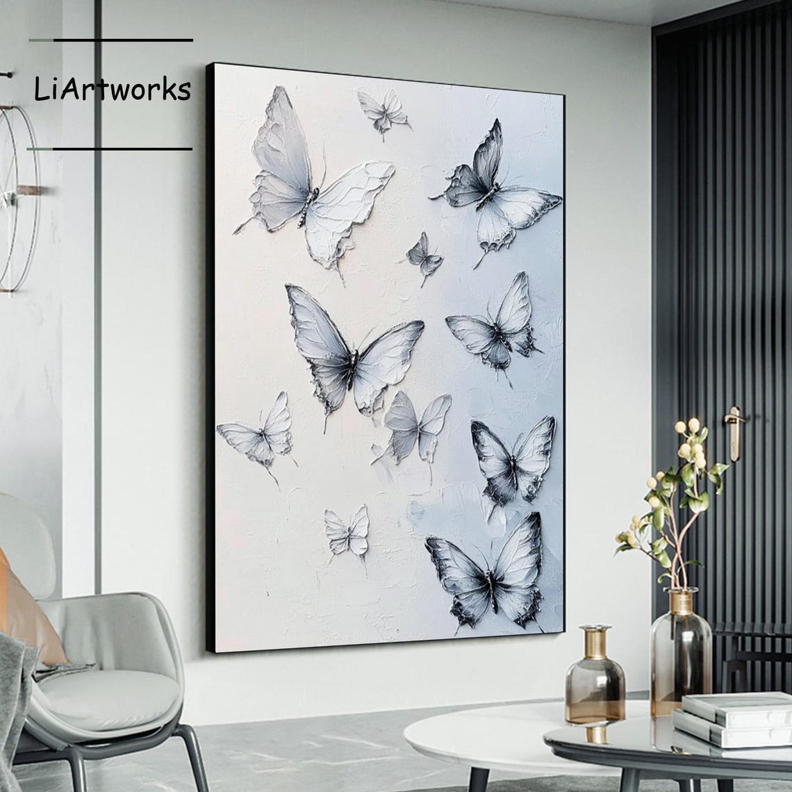 Ten White And Blue Butterflies 3D Textured Flight Art Poster - Image 4