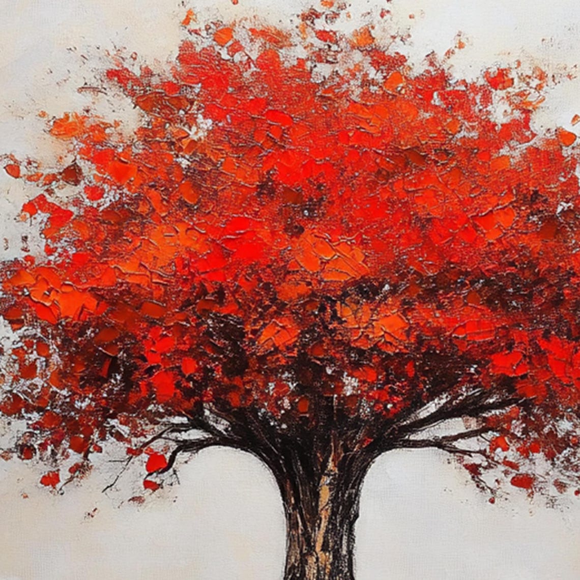 Fiery Red Autumn Tree With Thick Impasto Painted Foliage Art Poster - Image 2