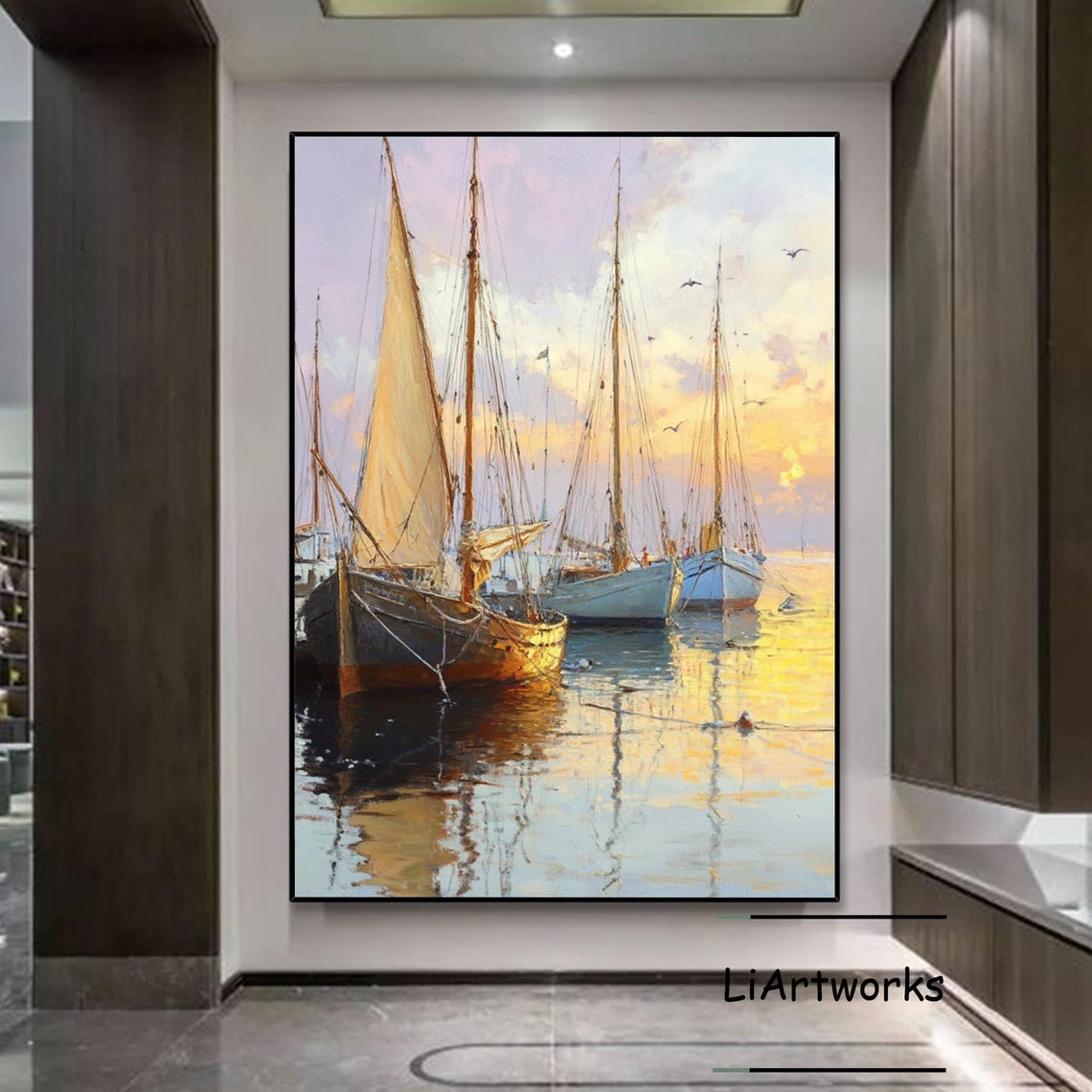 Original Nautical Oil Painting On Sailboat Landscape Painting Modern Seascape Art Sailboats Wall Art Living Room Wall Decor - Image 3