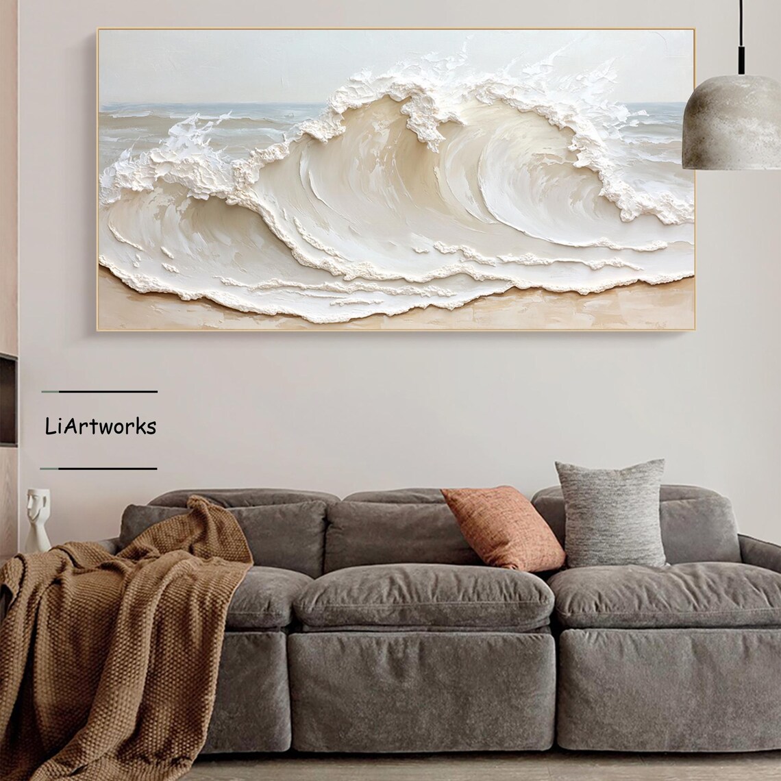Golden Cream Wave Barrel Curling Under Soft Sky Impasto Art Poster - Image 4
