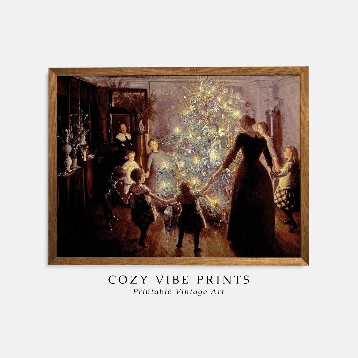 Antique Christmas Tree Candlelight Family Gathering Painting Poster - Image 4