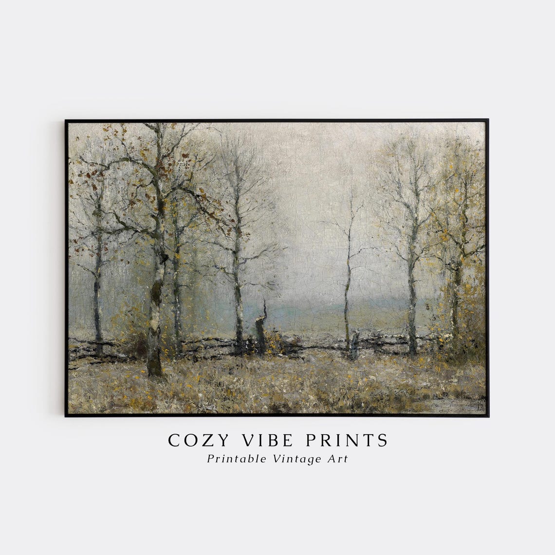 Rustic Autumn Birch Forest Oil Painting Muted Fall Landscape Poster - Image 3