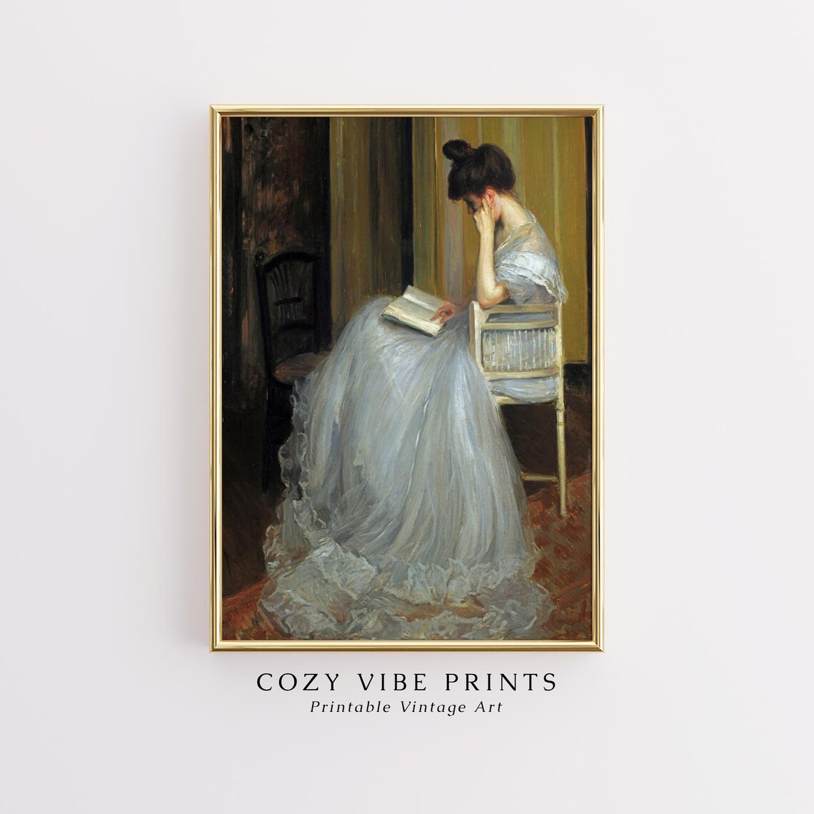 Victorian Woman Reading Book, Vintage Bedroom Art Print