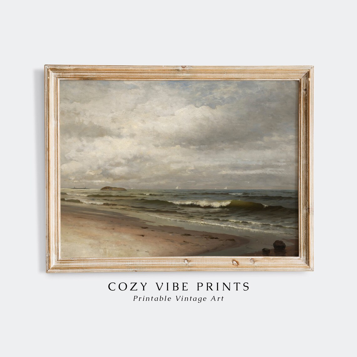 Ocean Waves Beach Vintage Seascape Cloudy Sky Antique Painting Poster - Image 2