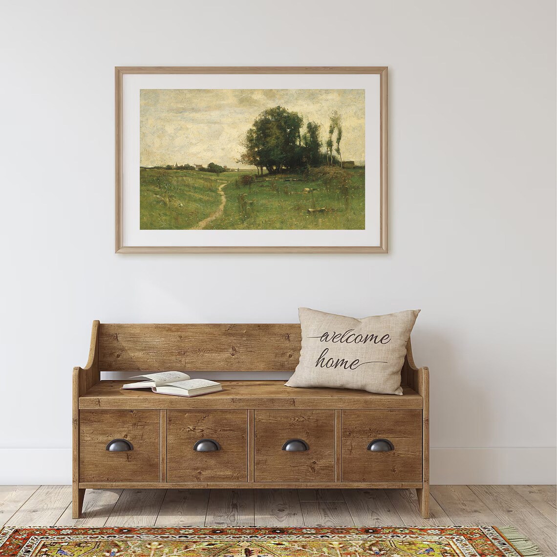 Green Field Country Path Village Vintage Pastoral Landscape Poster - Image 4