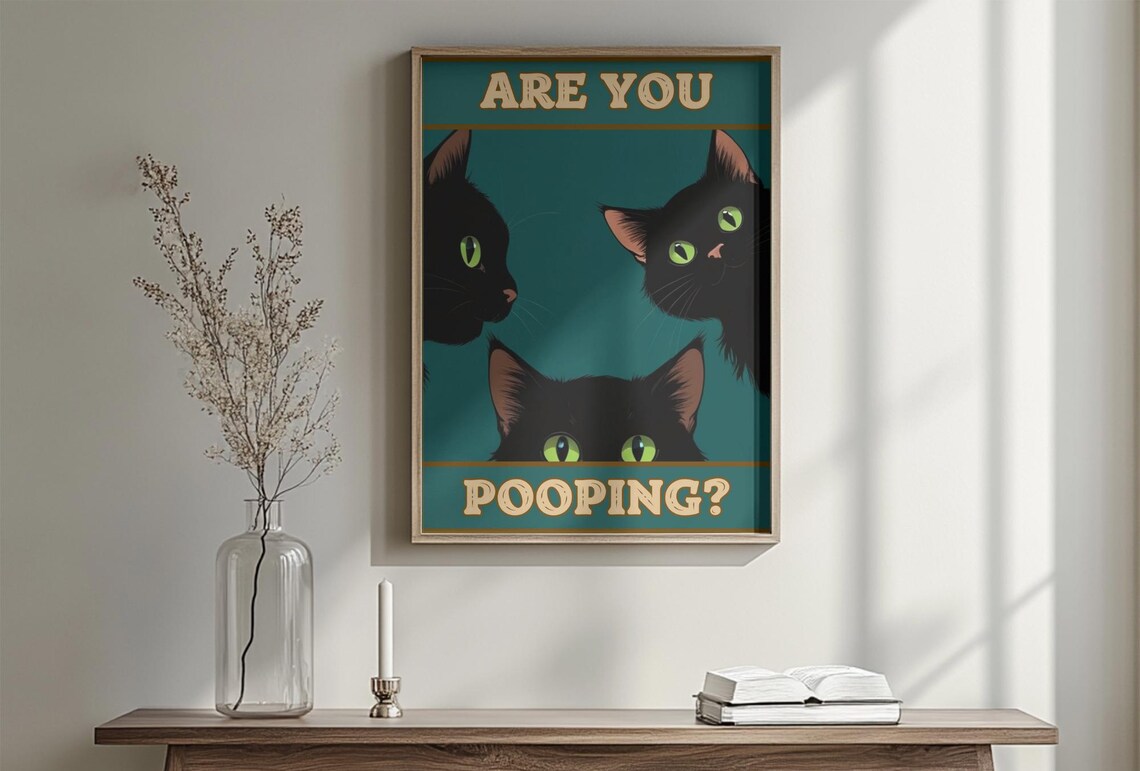 Funny Cat Bathroom Art Print, Quirky Restroom Decor - Image 4