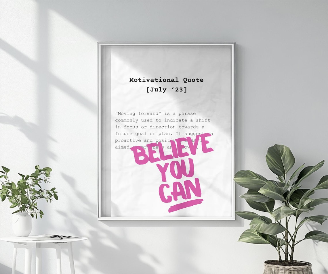 Believe You Can Pink Motivational Quote Dictionary Style Poster
