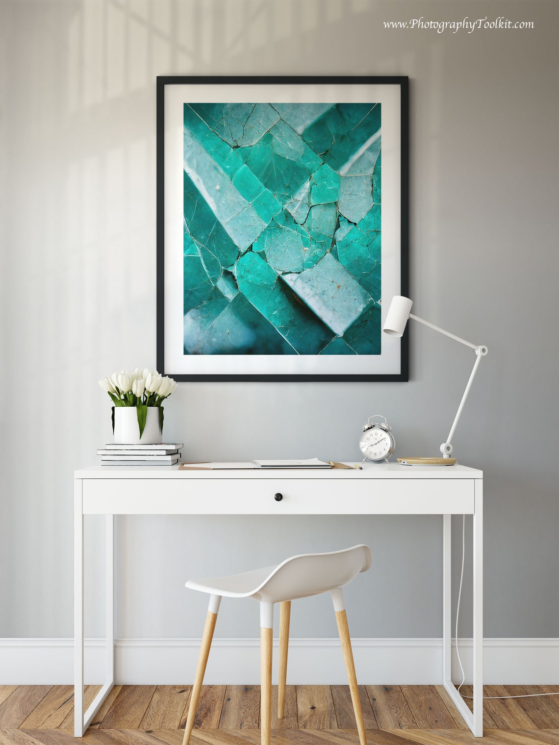 Teal Cracked Glass Abstract Geometric Texture Modern Art Poster - Image 2