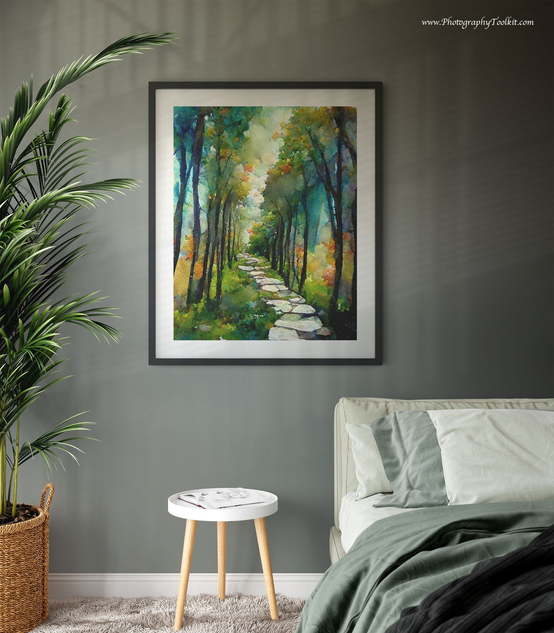 Autumn Forest Stone Path Tall Trees Watercolor Golden Trail Poster - Image 3