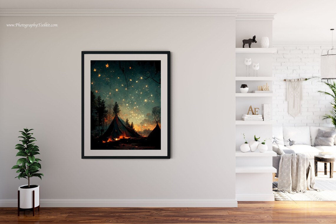 Camping At Night Campfire Art Print, Cabin Decor - Image 4