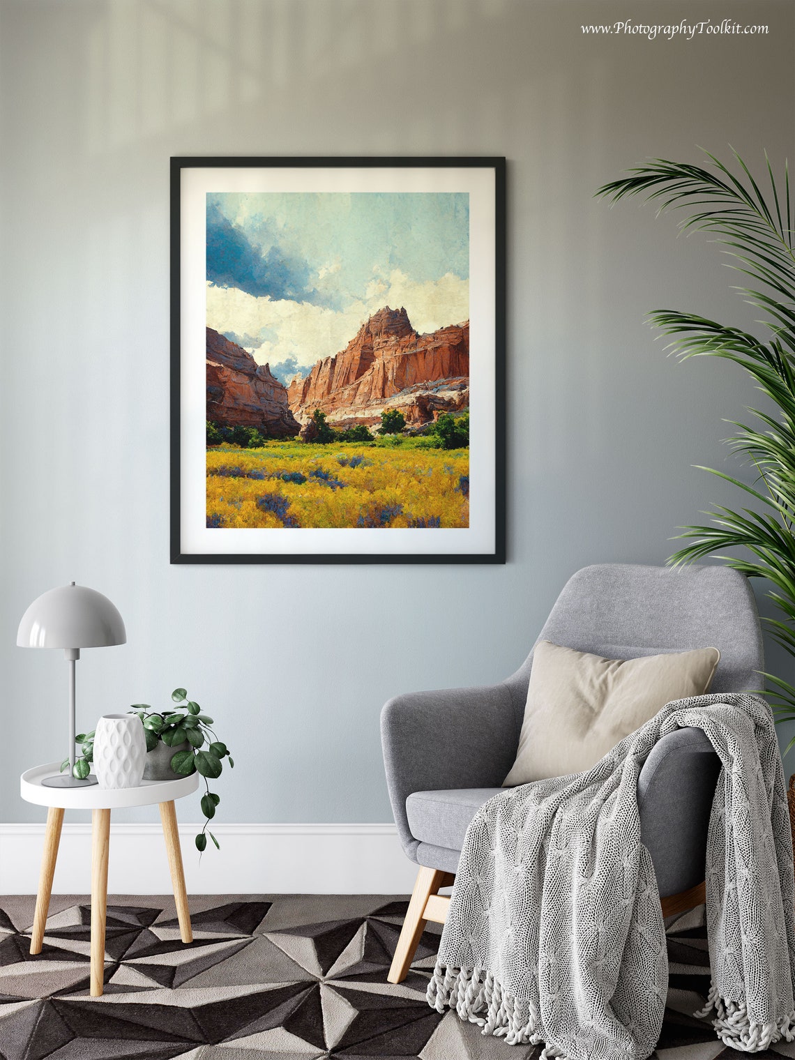 Capitol Reef Red Rock Canyon Golden Meadow Blue Clouds Utah Print - Image 6