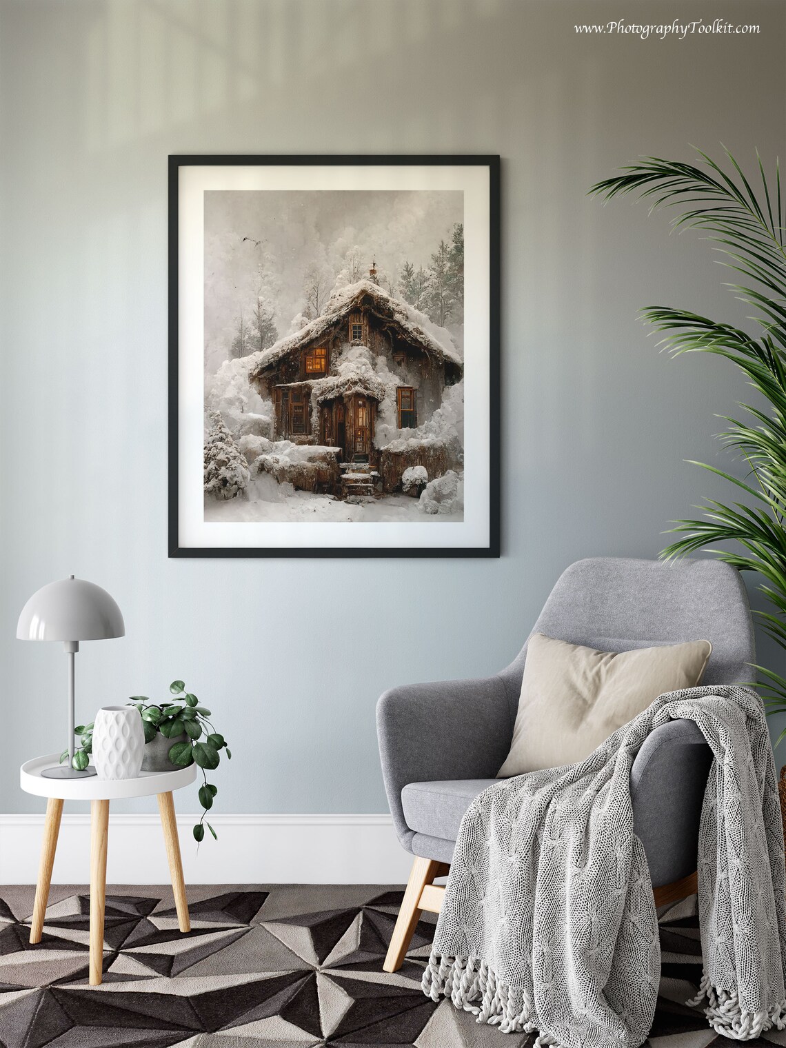 Vintage Cottage Winter Forest Landscape Art Print - Image 6
