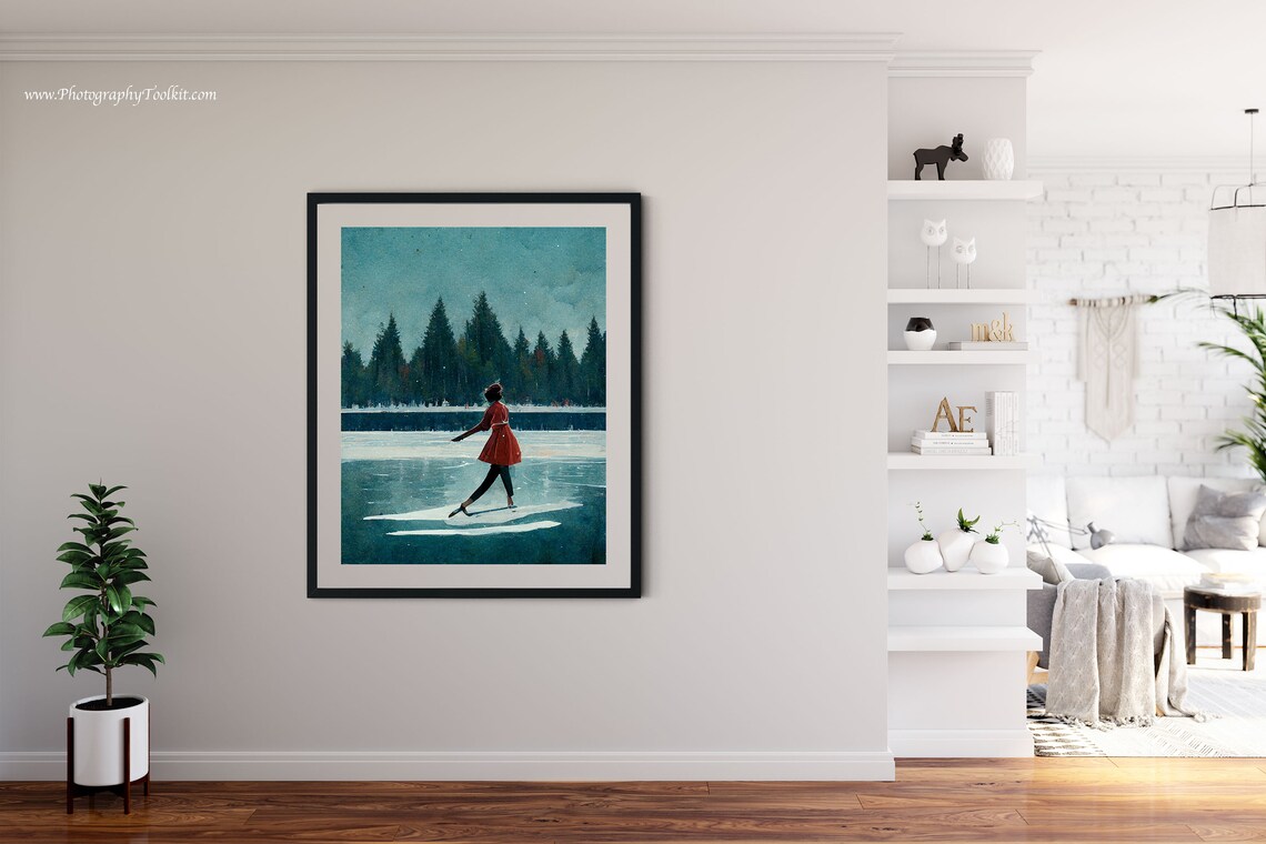 Woman Ice Skating Art Print, Winter Holiday Decor - Image 4